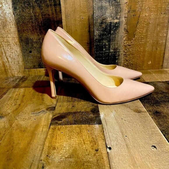 Nine West Nude Pink Patent Leather Pointed Toe Heels 9M Womens Dress Shoes - Picture 4 of 5